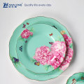 Diseño verde patrón peony cerámica dinnerset platos de cena de porcelana